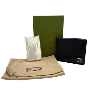 Gucci Black Leather GG Marmont Bifold Wallet w/ Box & Accessories; Pre-Owned Retail $650