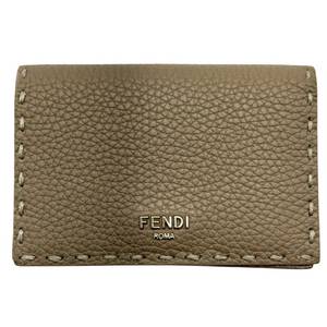 Fendi Taupe Grained Leather Card Holder Wallet Pre-Owned Retail $420