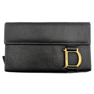 Christian Dior Black Grained Leather CD Logo Continental Wallet Pre-Owned Retail $1,150