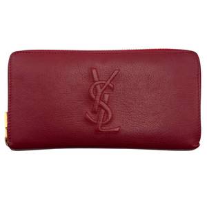 Saint Laurent Red Leather YSL Monogram Zip Around Wallet Pre-Owned Retail $995