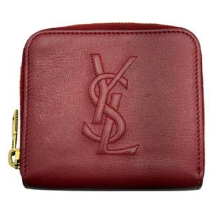 Saint Laurent Red Leather YSL Monogram Compact Zip Wallet Pre-Owned Retail $725