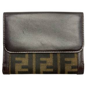 Fendi Zucca Canvas & Brown Leather Trifold Wallet Pre-Owned Retail $650