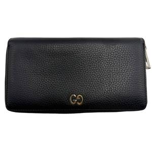 Gucci Black Pebbled Leather GG Zip Around Wallet Pre-Owned Retail $950