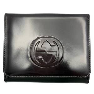 Gucci Black Patent Leather Interlocking GG Wallet Pre-Owned Retail $750