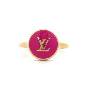 Louis Vuitton Gold Tone LV Pink Enamel Ring Pre-Owned Retail $500