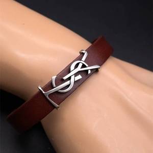 Saint Laurent YSL Brown Leather Monogram Bracelet 7.5 Pre-Owned Retail $450