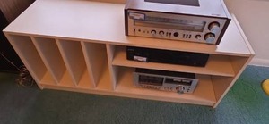 Vintage White Record Storage Stand Media Console Shelf 48 x 15.5 x 15.5