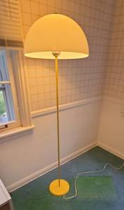 Mid Century Modern Mushroom Dome Floor Lamp Yellow Base with White Shade