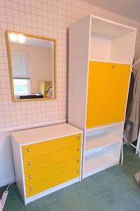 Vintage Modern White & Yellow Bedroom Furniture Set Dresser Cabinet
