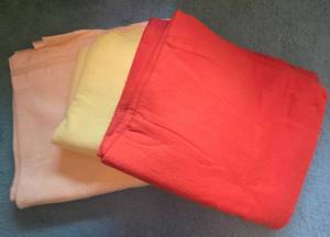 Set of 3 Queen Size Fleece Blankets Red Yellow Beige Bedding