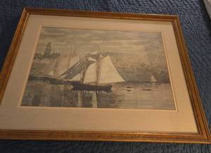 Framed Harbor Sailboat Museum Poster Coastal Nautical Wall Art