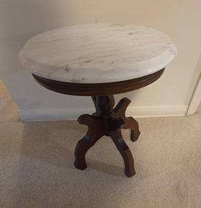 Round Marble Top Pedestal Accent Side Table Wood Base Vintage Style