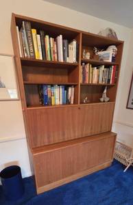 Mid Century Modern Teak Wall Unit Secretary Desk Bookcase 54.5in - Contents not included