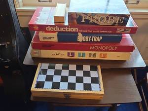 Lot of Vintage Board Games with Wooden Chess Set Monopoly Life
