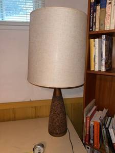Mid Century Modern Style Cork Table Lamp With Drum Shade