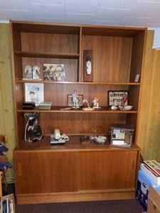 Mid Century Modern Solid Teak Bookcase Cabinet Sliding Doors
