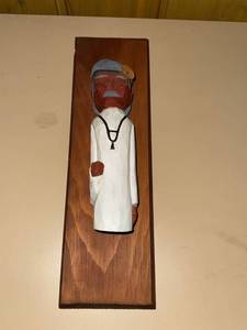 Vintage Hand Carved Wooden Doctor Door Knocker Wall Plaque 1976