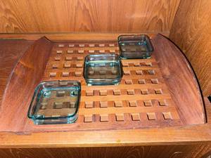 Dansk MCM Danish Modern Teak Serving Tray with 3 Glass Inserts
