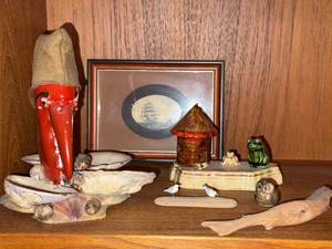 Lot of Assorted Vintage Coastal Decor Figurines Framed Ship Print