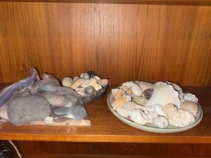 Decorative Seashell & Beach Stone Collection with Bowls and Plate