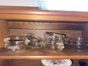 Vintage Clear Glass Frosted Grape Fruit Bowls & Serving Bowl Set