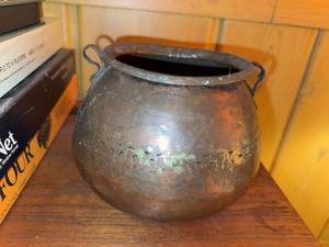 Antique Hammered Copper Hanging Pot Cauldron Primitive Decor