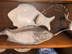 Vintage Fish Serving Dishes Glass Pottery Buenilum Aluminum