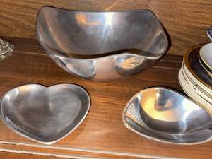 Nambe Metal Serving Bowl Set Heart Triangle & Large Bowl 579