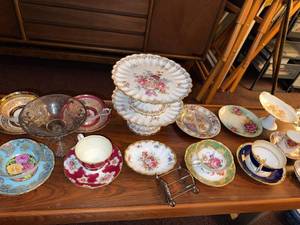 Vintage Mismatched Tea Party China & Glass Serving Pieces Decor Lot
