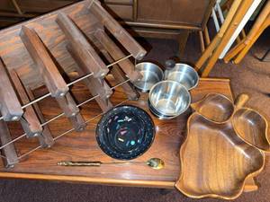 Mid Century Modern Barware Decor Lot Wine Rack Acorn Serving Dish