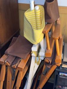 Set of 4 Folding Directors Chairs Canvas Seats Wood Frames