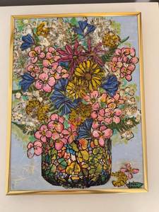 Vintage Signed Mixed Media Floral Still Life Framed Wall Art