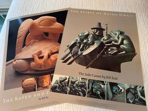 Pair of Bill Reid Art Posters Haida Gwaii & Raven and First Men
