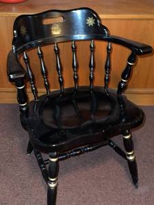 Black Nautical Captains Accent Chair Painted Wood Ship Wheel Motif