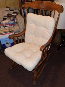 Vintage Colonial Style Wooden Rocking Chair w Nautical Stencil Decor