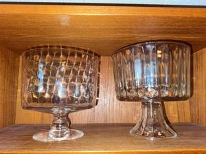 Pair of Vintage Smoked Glass Pedestal Trifle Compote Bowls Candy Dishes