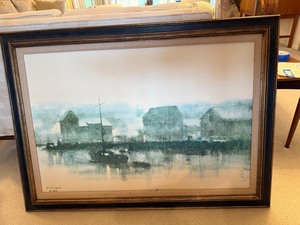 Vintage William Stilson Signed 1965 Framed Waterfront Painting of Rockport, MA Artwork - 43 X 31 in