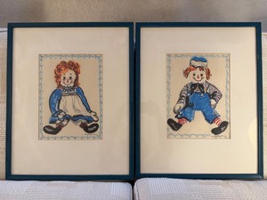 Raggedy Ann & Raggedy Andy - Signed Artwork Judy Hagstrom 1968 Framed Pair