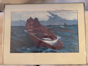 Framed Fisherman and Fish Maritime Art Print by Winslow Homer - 31 X 23 in