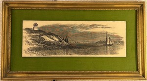 Artini Engraving Coastal Lighthouse & Sailboats in Ornate Frame