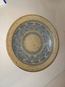 Studio Pottery Stoneware Serving Bowl - Blue Abstract Glaze, 12 in
