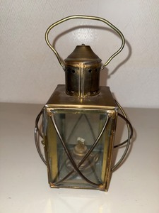 Brass Hanging Candle Lantern With Glass Panels