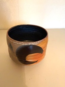 Glazed Ceramic Bowl - Blue Interior With Brown Drip Design
