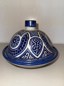 Moroccan Blue & Cream Ceramic Tagine