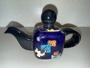 Ceramic Cobalt Blue Abstract Geometric Ceramic Teapot