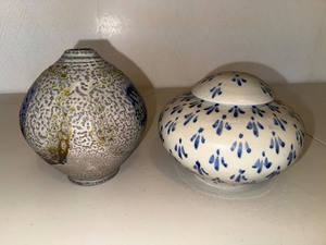 Ceramic Art Pottery Vessels - Textured Vase & Lidded Vessel (Lot of 2)