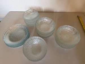 Clear Glass Floral Pattern Bowls & Plates Group of 25