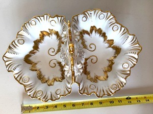 Ornate Divided Ceramic Serving Dish With Handle