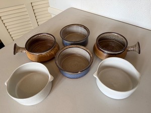 Bennington Potters and Stoneware soup bowls & Divided Baking Dish Mixed Lot (Lot of 7)