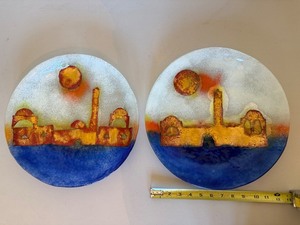 Fused Glass Cityscape Wall Art Plaques Set of 2